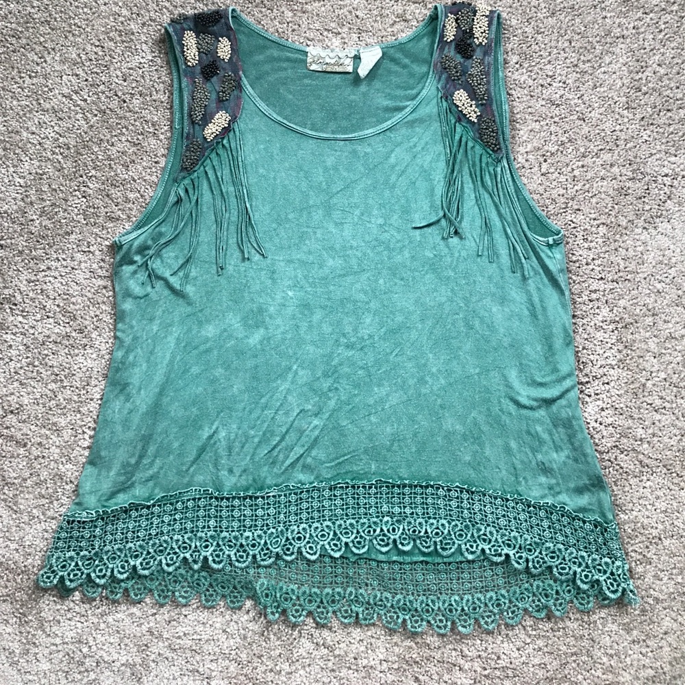 Gimmicks brand. Size M tank with lace & beads.
