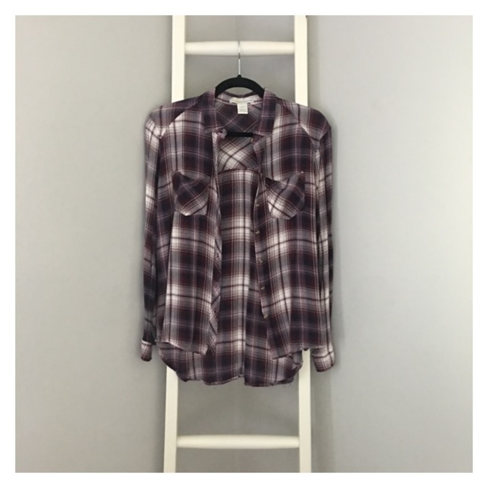 NWOT Burgundy Plaid Tartan Flannel Button Down S