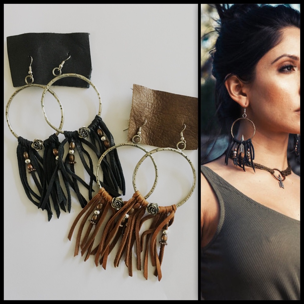 LAST CHANCE⚠️ FPx OUROBOROS✌🏽Leather Fringe Hoops - Picture 2 of 2