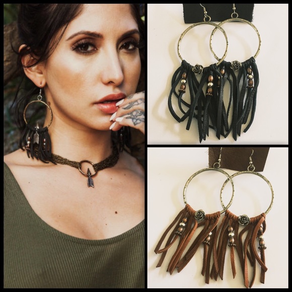Free People Jewelry - LAST CHANCE⚠️ FPx OUROBOROS✌🏽Leather Fringe Hoops