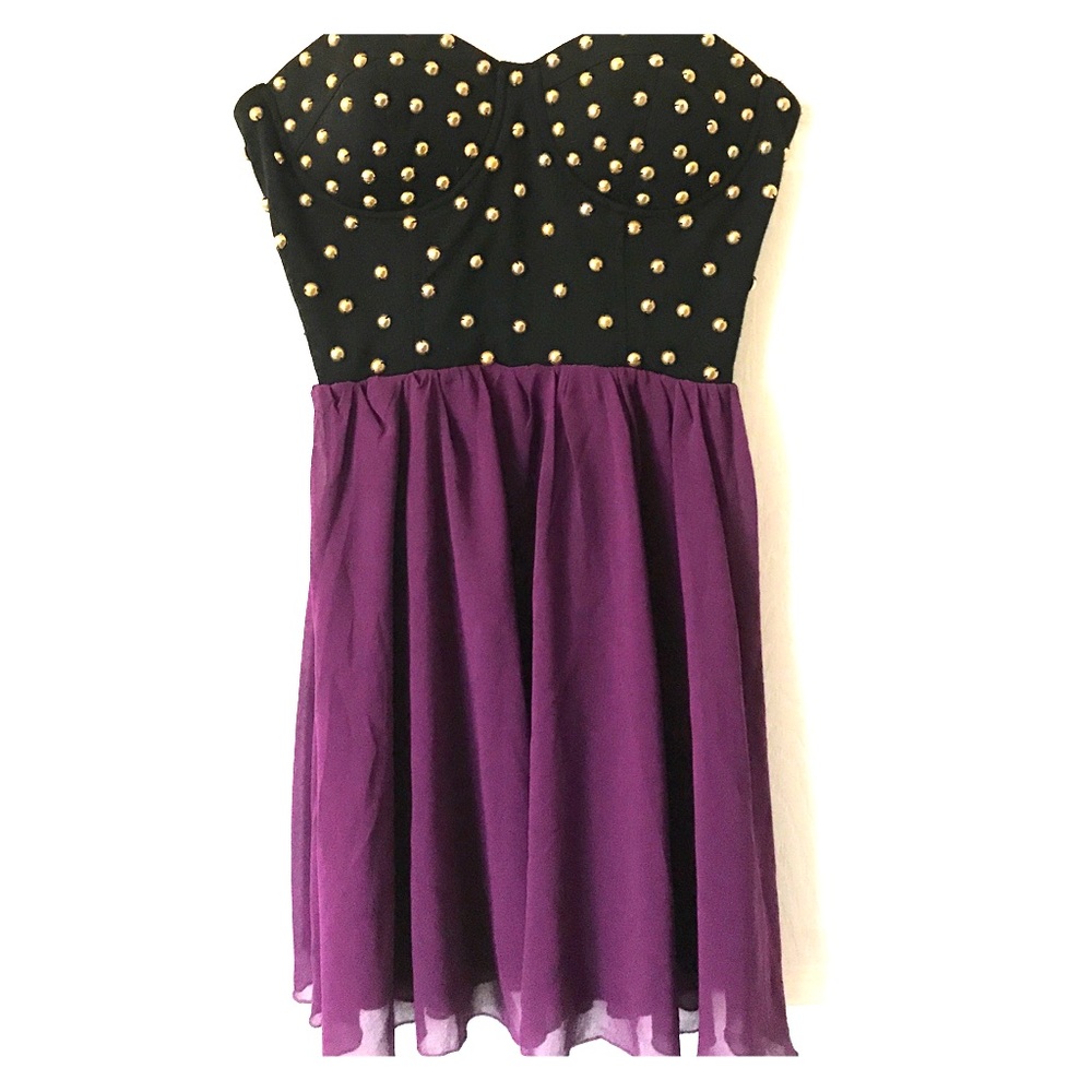 Gold Studded Purple Flowy Dress