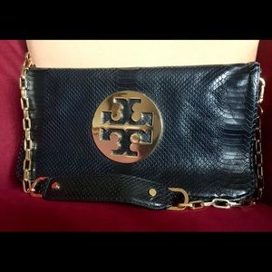 Tory Burch Snake Reva Clutch in Bright Navy