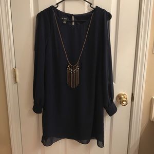 Navy blue dress with attached necklace!