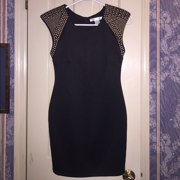 Sans Souci LBD w gold stud shoulder slitted design - Picture 1 of 8