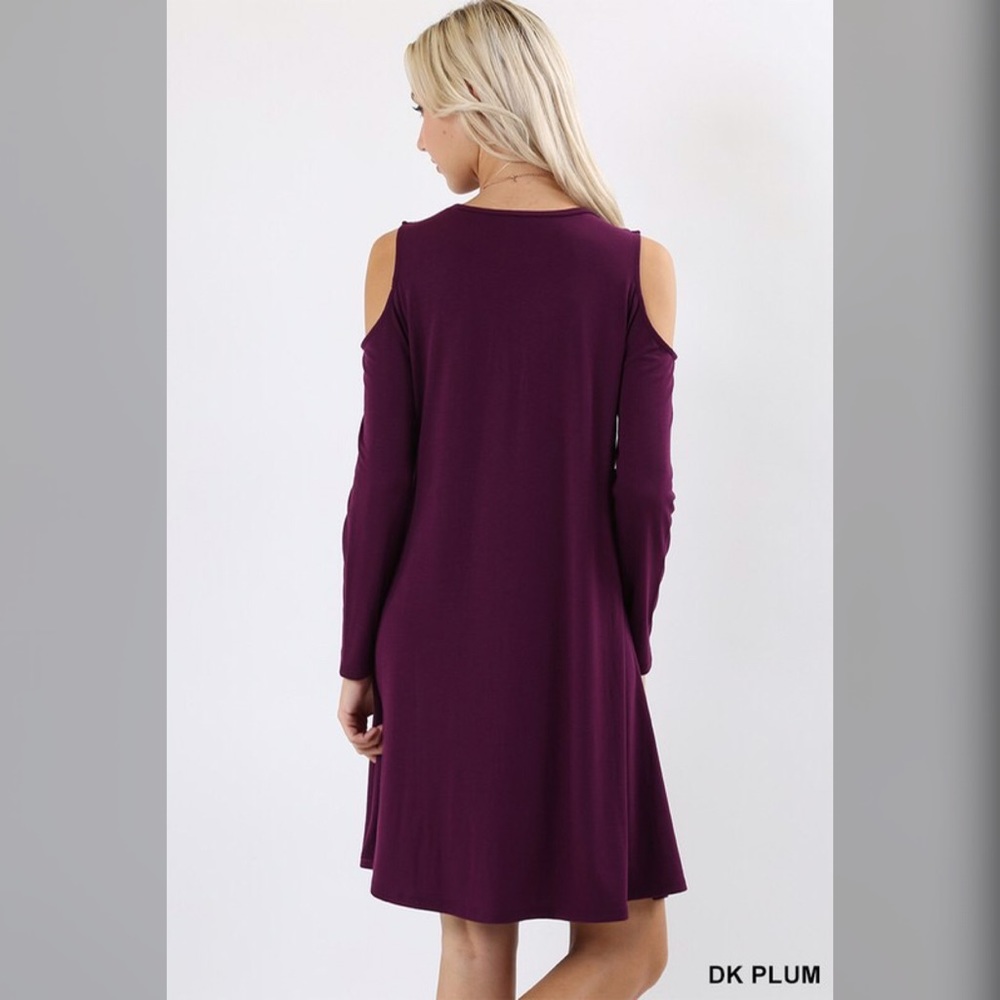 Blowout Sale Plum Cold Shoulder Dress - Picture 2 of 3