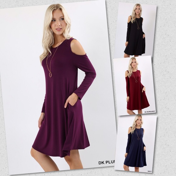 Navy Cold Shoulder Dress - Picture 2 of 2