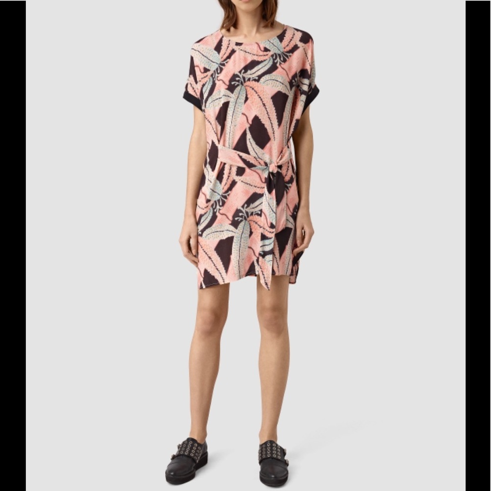 All Saints Sonny Fuji Crepe Dress in Pink Print