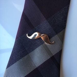 Mens gold mustache tie lapel pin