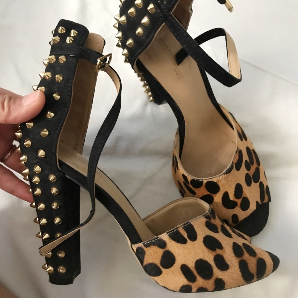 Zara cheetah leopard print spiked heels