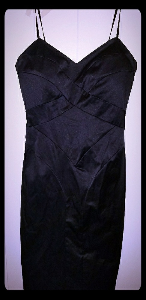XOXO Classic Black satin fitted dress