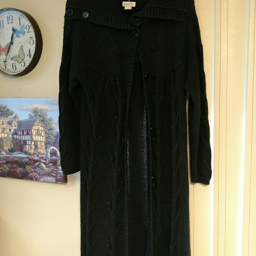 Monroe and Main Womens Black Long Cardigan Sz L