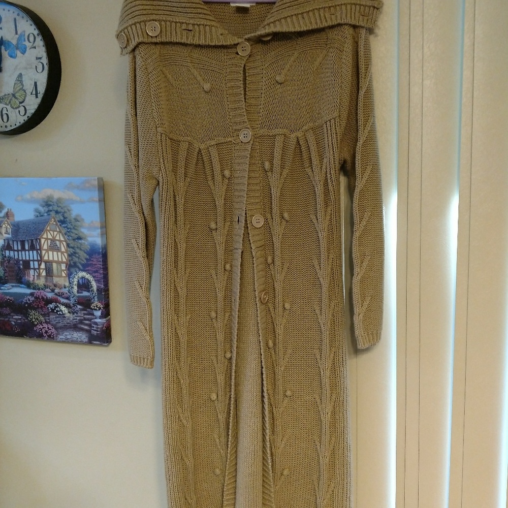 Monroe and Main women's long cardigan tan sz L new