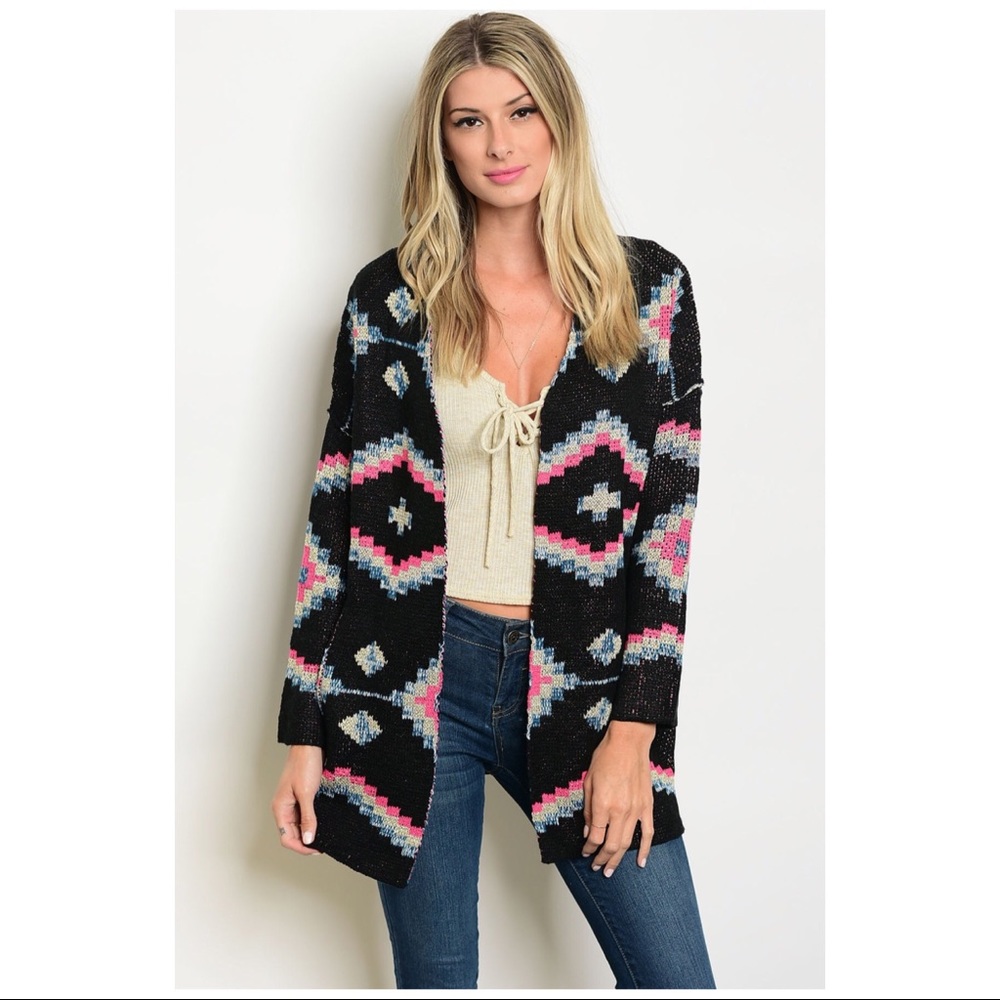 Boho Chic Tribal Print Cardigan Sweater Jacket NWT - Picture 2 of 3