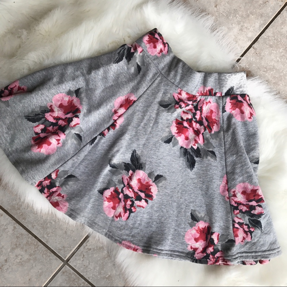 Grey and Pink Floral Skirt