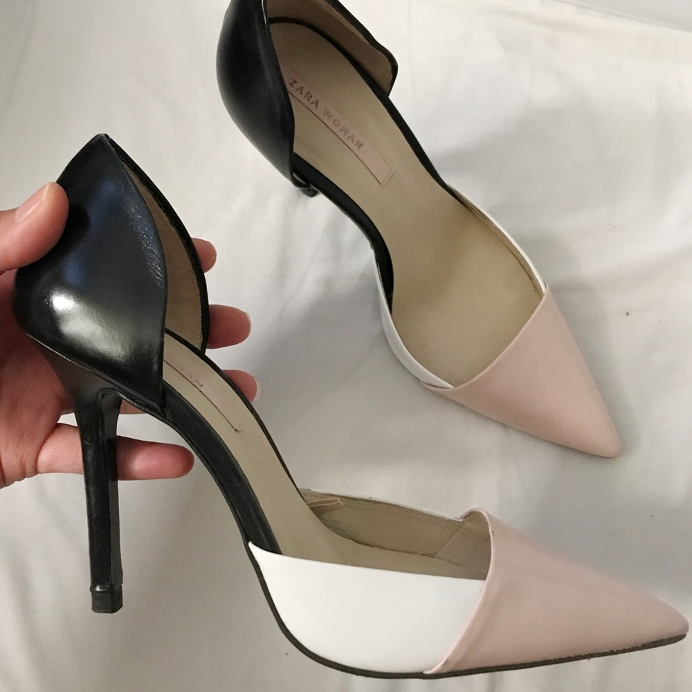 Zara pink, black, white two tone/ three tone heels