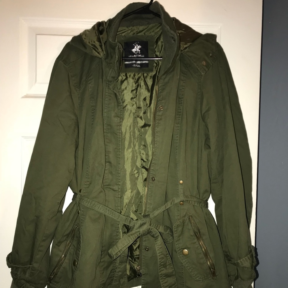 Army Green Hooded Cotton Jacket with Pockets