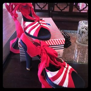 Jeffrey Campbell Tie strap red & navy stripe pump