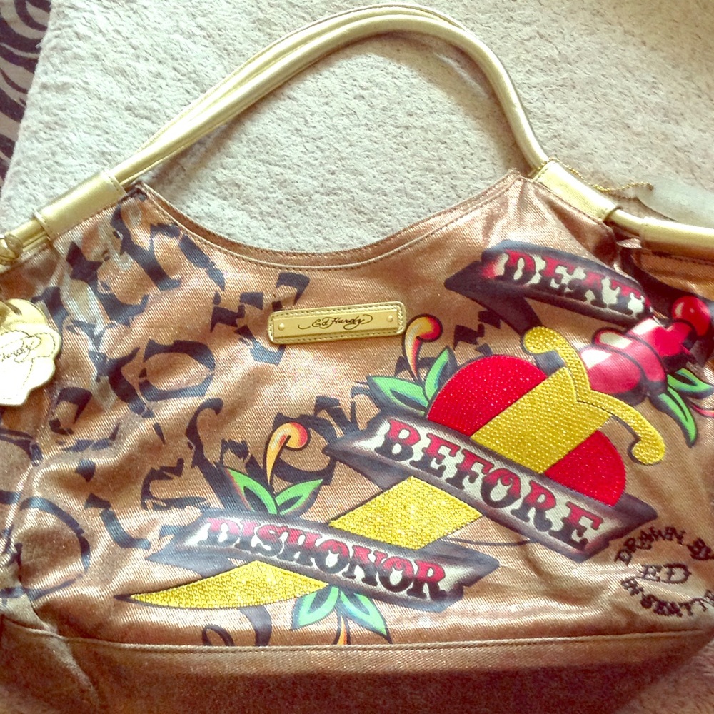 Leather & canvas Ed Hardy bag/ Crystals NWT