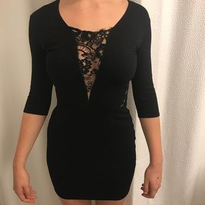 Mason Lace-Paneled Long Sleeve Bodycon Ponte Dress