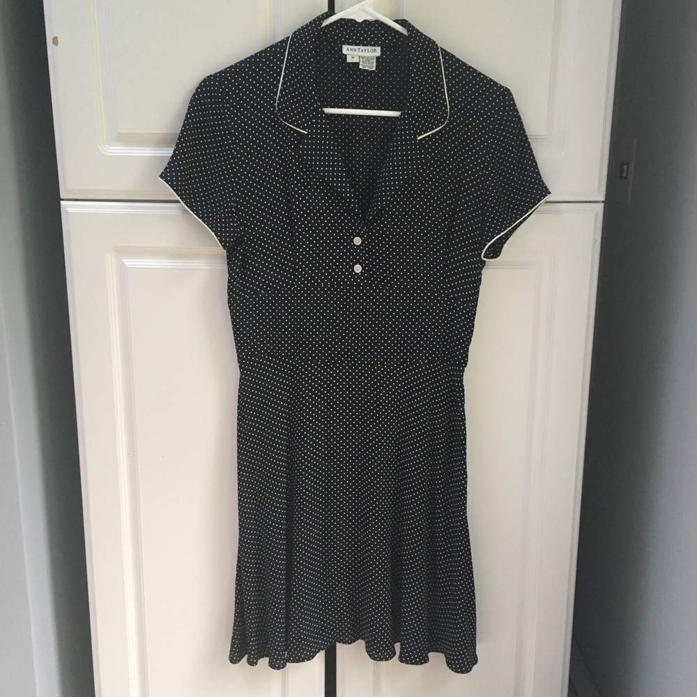 Ann Taylor Navy Polka Dot Dress 6