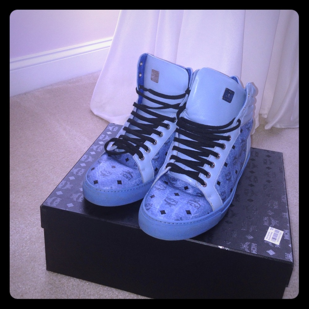 MCM Blue Classic Visetos Men's High Top Sneakers