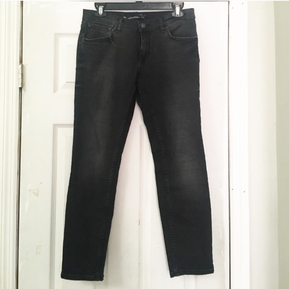 Zara Black Cropped Distressed Denim Style Jeans 6