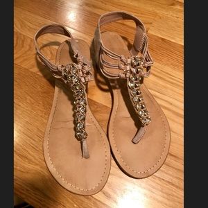 Madden Girl Nude thong sandals with gems