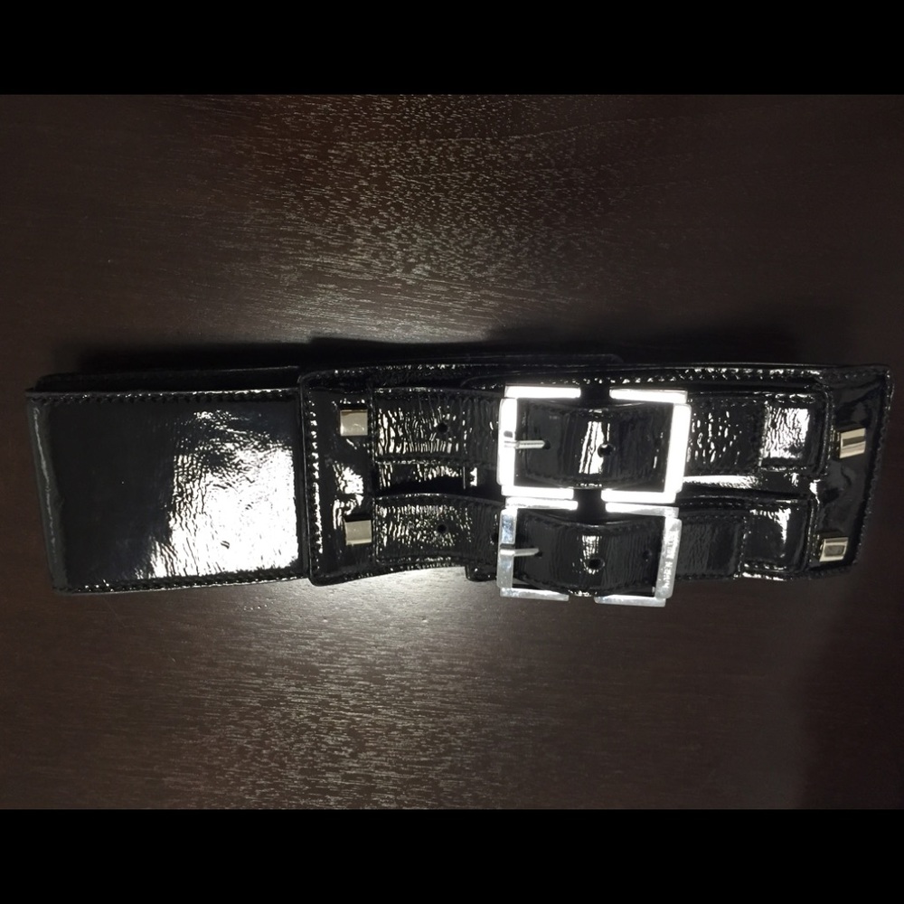 Karen Millen Thick Black Patent Leather Belt