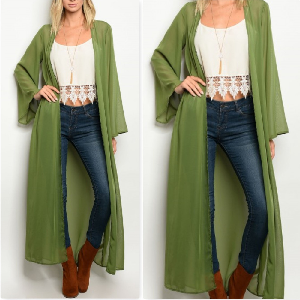 ❤LAST 1❤OLIVE GREEN KIMONO / DUSTER - Picture 2 of 4