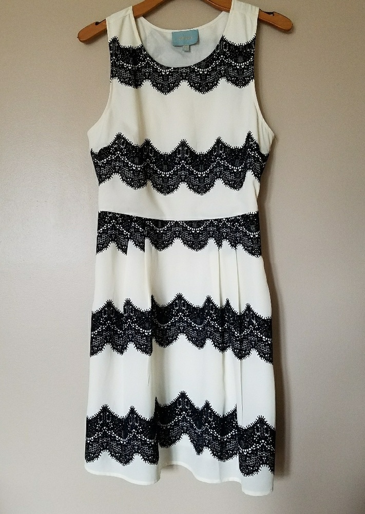 Skies Are Blue Cream and Black Velvet Dress