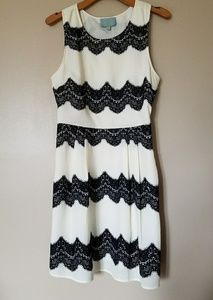 Skies Are Blue Cream and Black Velvet Dress