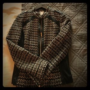 Cache tweed and leather jacket