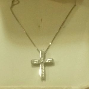 10k White gold and diamond cross necklace