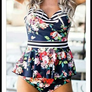 Floral peplum bathing suit top