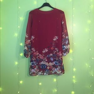Floral Burgundy Long Sleeve Shift Dress