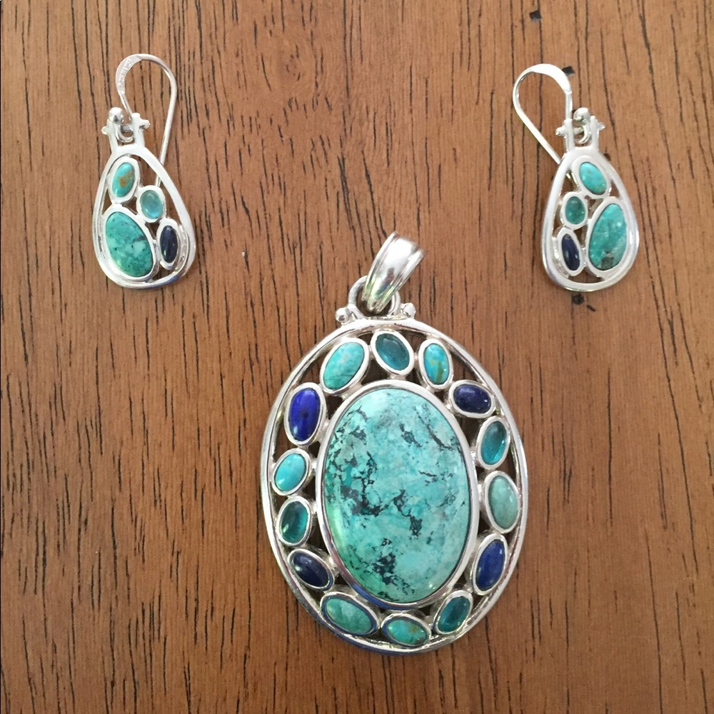 Blue & Green Stone Necklace & Earring Set