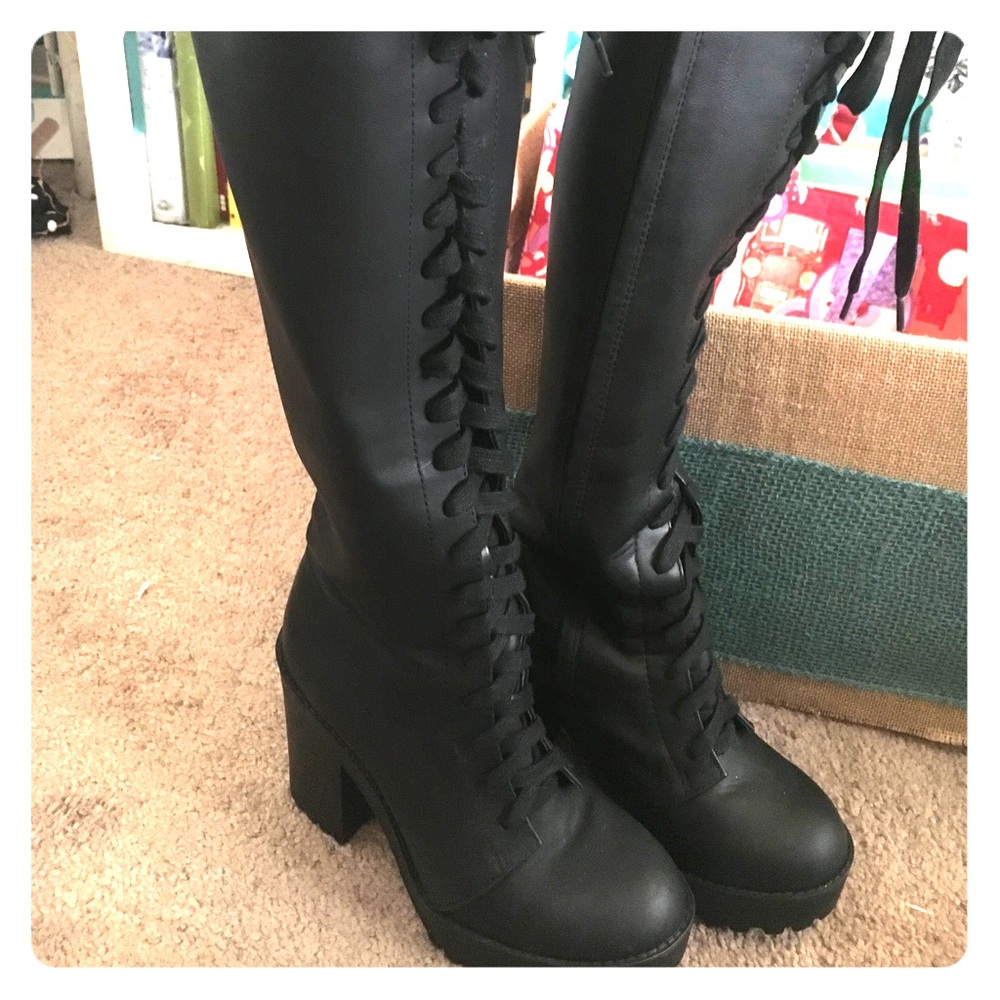 Black platform Knee High boots