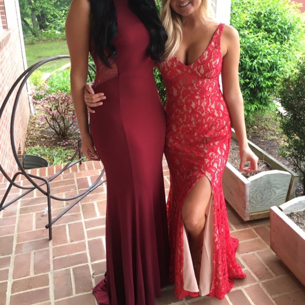 Red lace BCBG military ball/prom mermaid gown 2