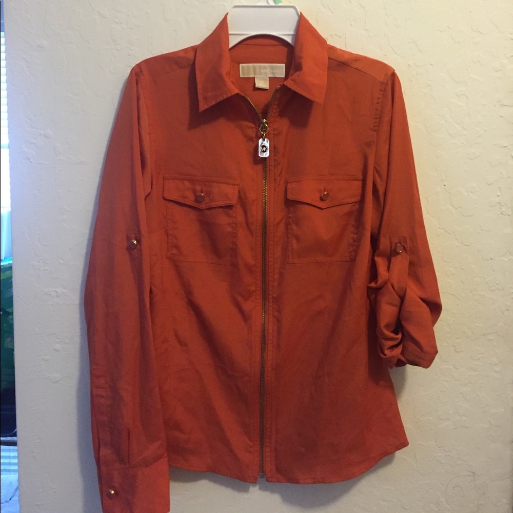MK Orange Zip Up Blouse