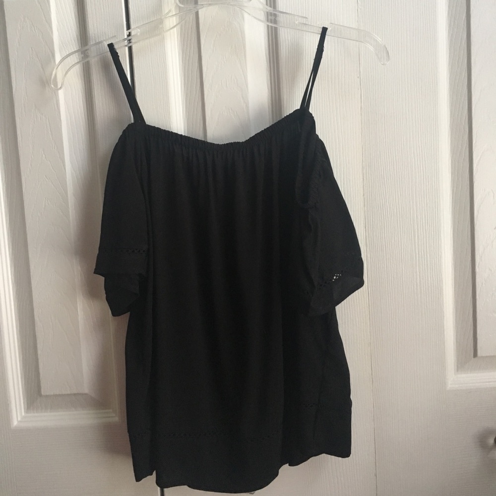 Black cold shoulder top with crochet detail