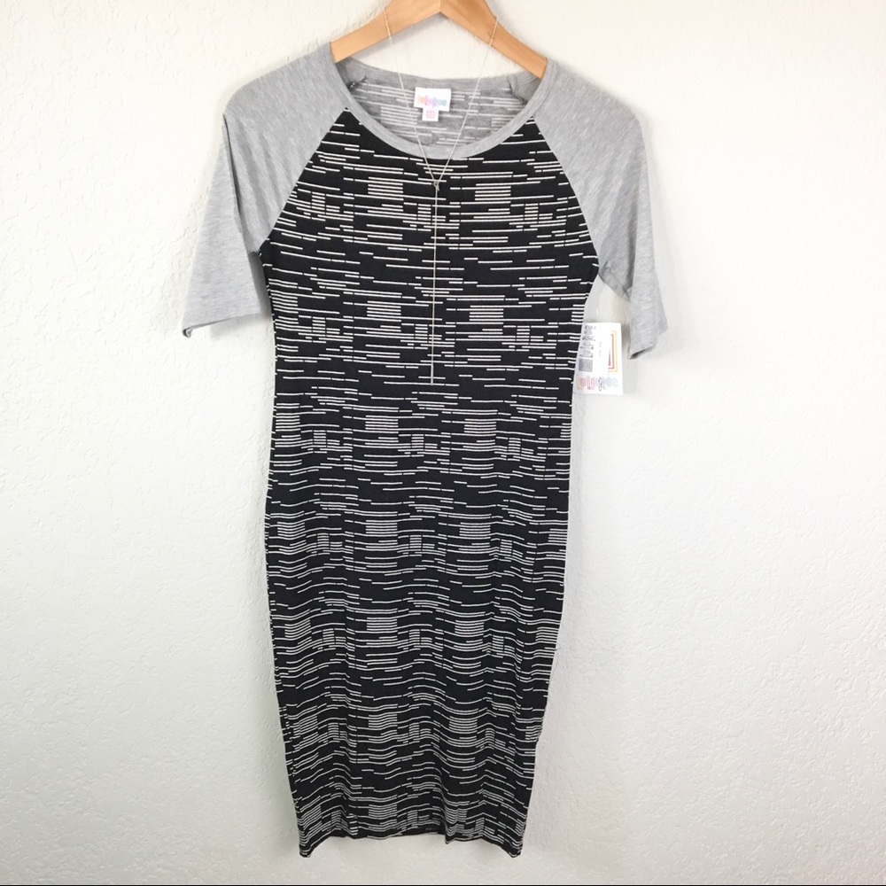 🔴LAST CALL🔴 LuLaRoe Black Gray Dash Julia Dress - Picture 1 of 4