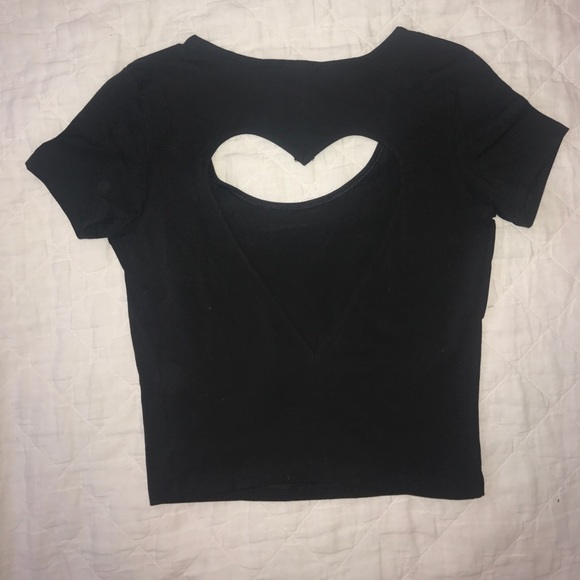 VS PINK Long Black Crop Top w Heart Cutout - Picture 2 of 2