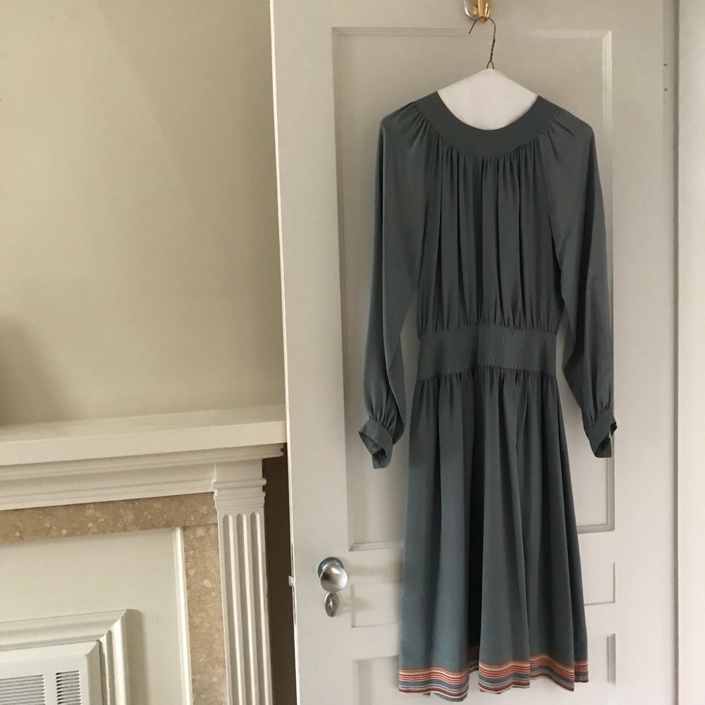 Gray silk dropped waist dress