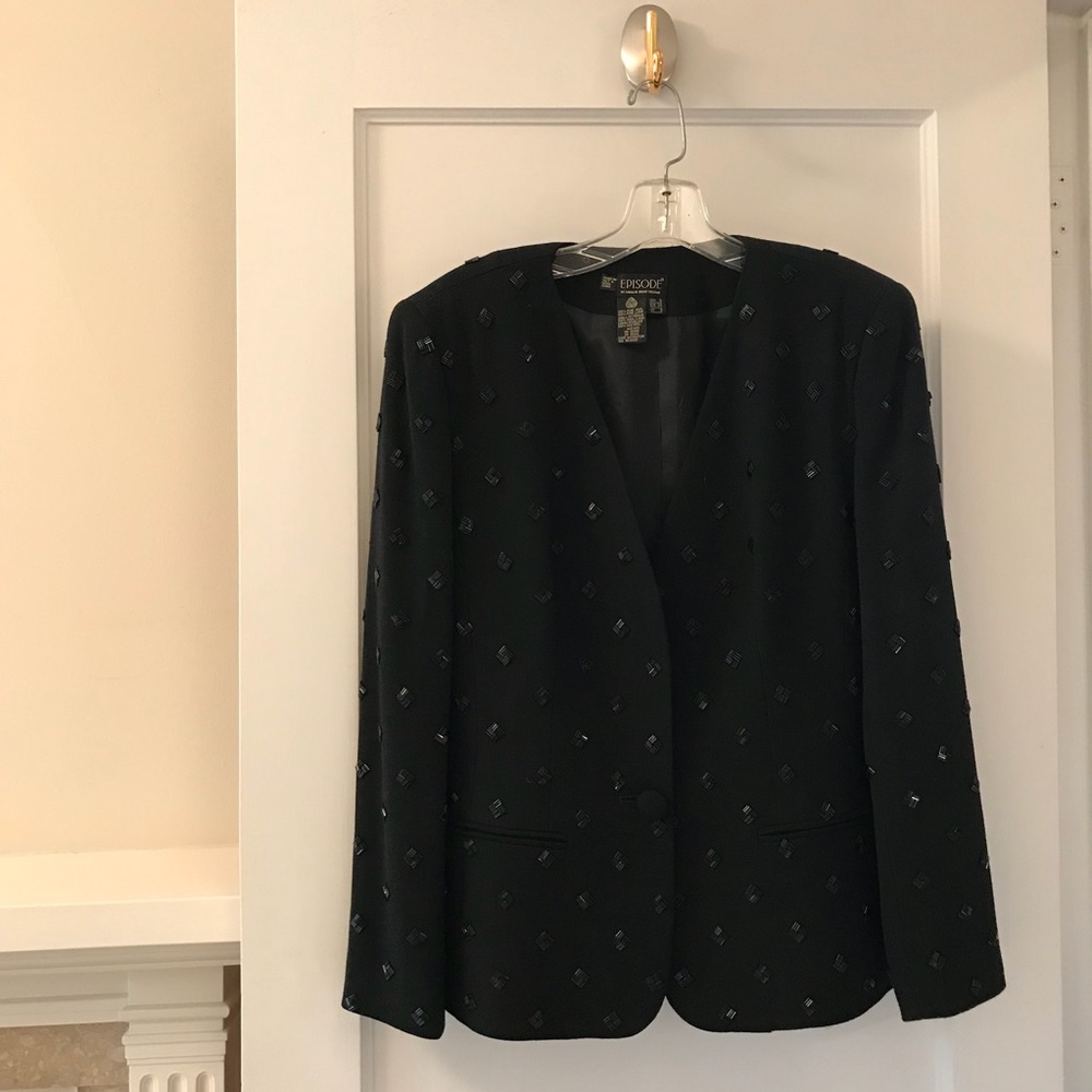 Sequined v neck black blazer