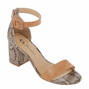 Nude and Snakeskin Block Heel Strappy Sandals