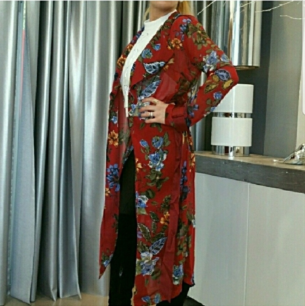 ((SOLD OUT ))BURGUNDY FLORAL Duster - Picture 3 of 4