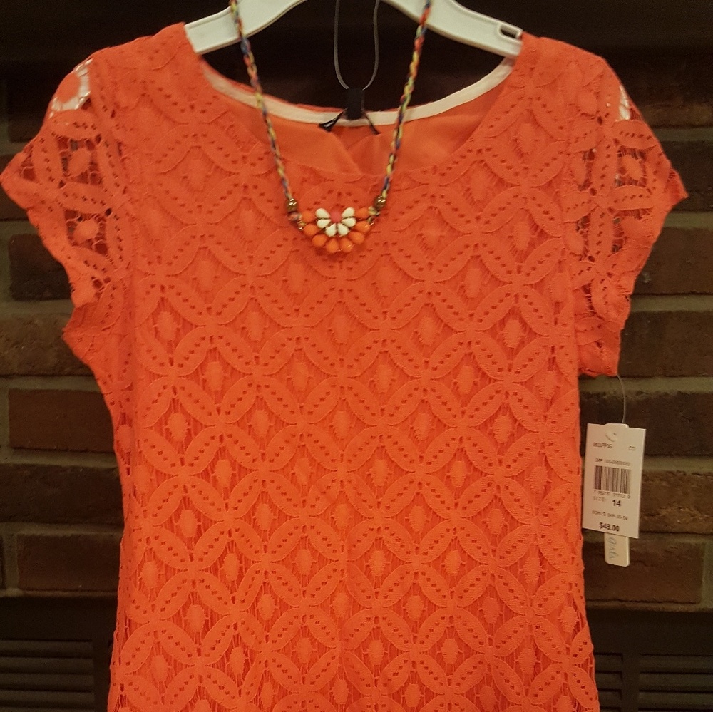 NEW Coral dress w/necklace Girl's Size 14