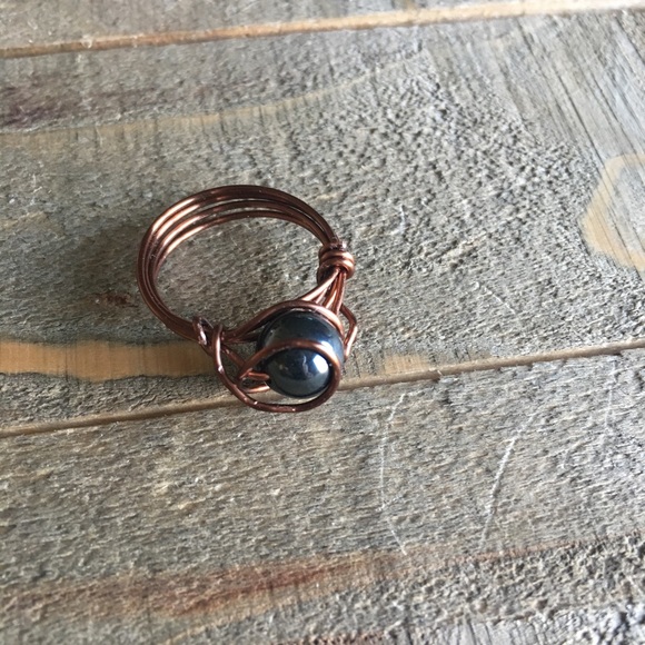 Hematite Copper Wire Wrapped Ring - Picture 3 of 6