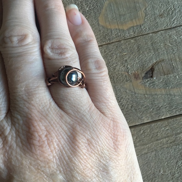 Hematite Copper Wire Wrapped Ring - Picture 2 of 6
