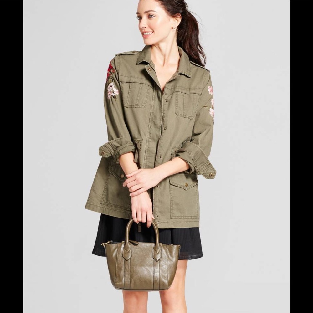Floral Sleeve Utility Jacket-Olive - Picture 3 of 4
